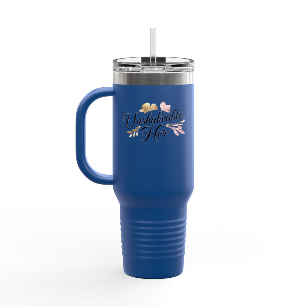 Insulated Travel Mug 40oz — "Unshakeable Her" Floral Thermal Tumbler