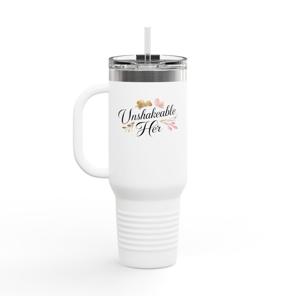 Insulated Travel Mug 40oz — "Unshakeable Her" Floral Thermal Tumbler