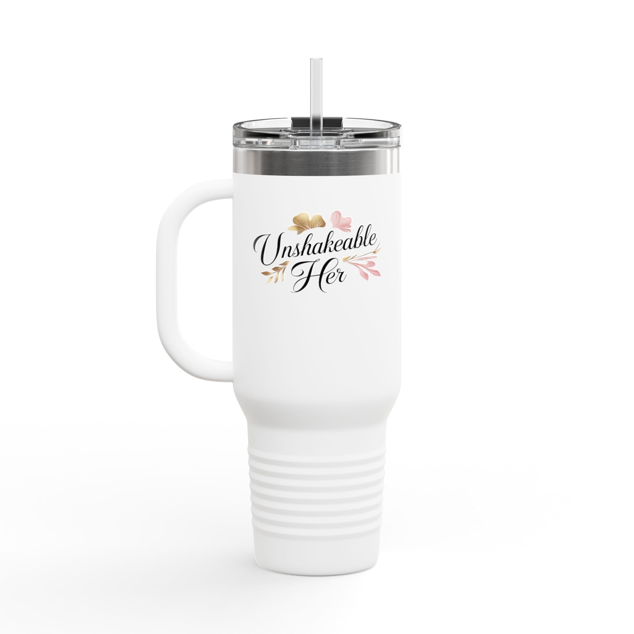 Insulated Travel Mug 40oz — "Unshakeable Her" Floral Thermal Tumbler