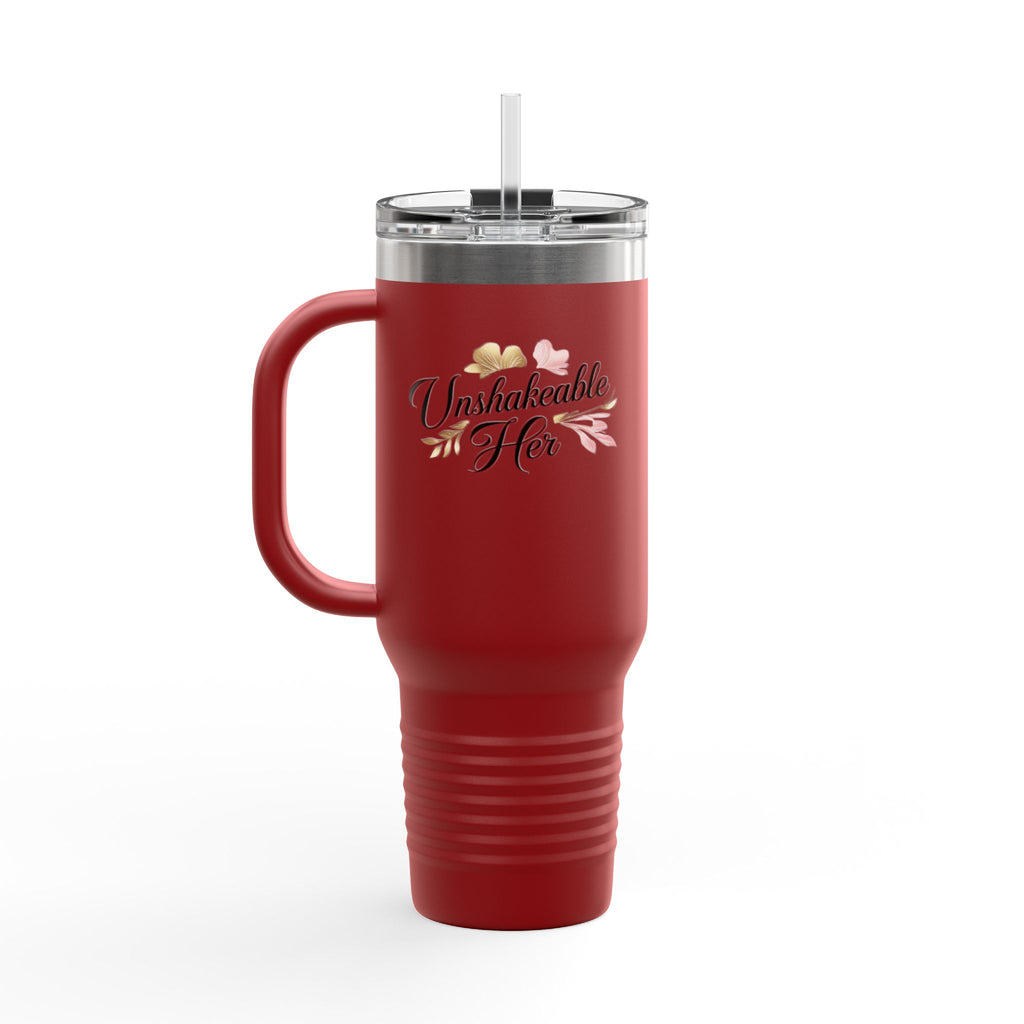Insulated Travel Mug 40oz — "Unshakeable Her" Floral Thermal Tumbler