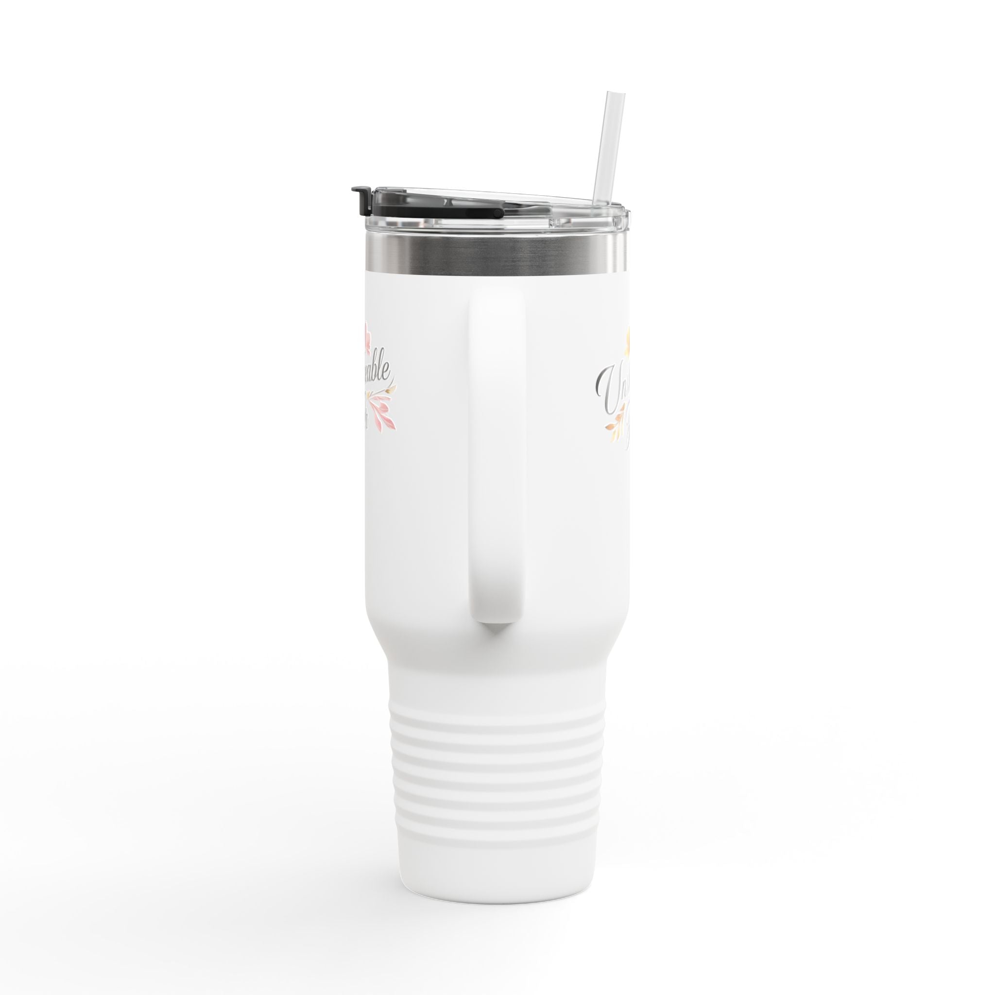 Insulated Travel Mug 40oz — "Unshakeable Her" Floral Thermal Tumbler