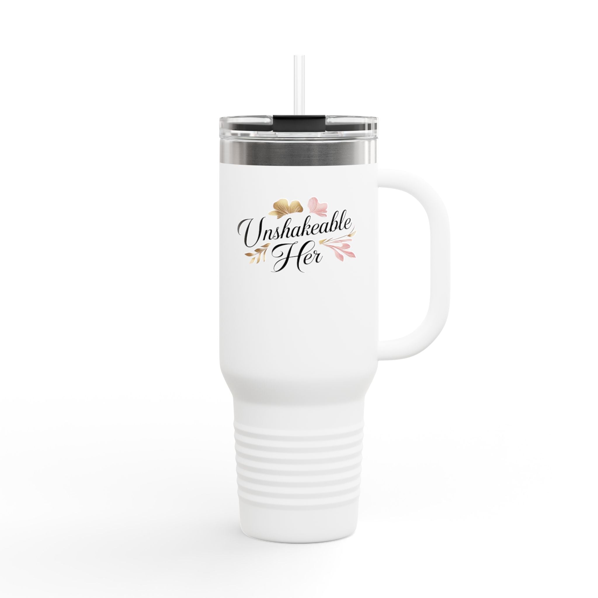 Insulated Travel Mug 40oz — "Unshakeable Her" Floral Thermal Tumbler