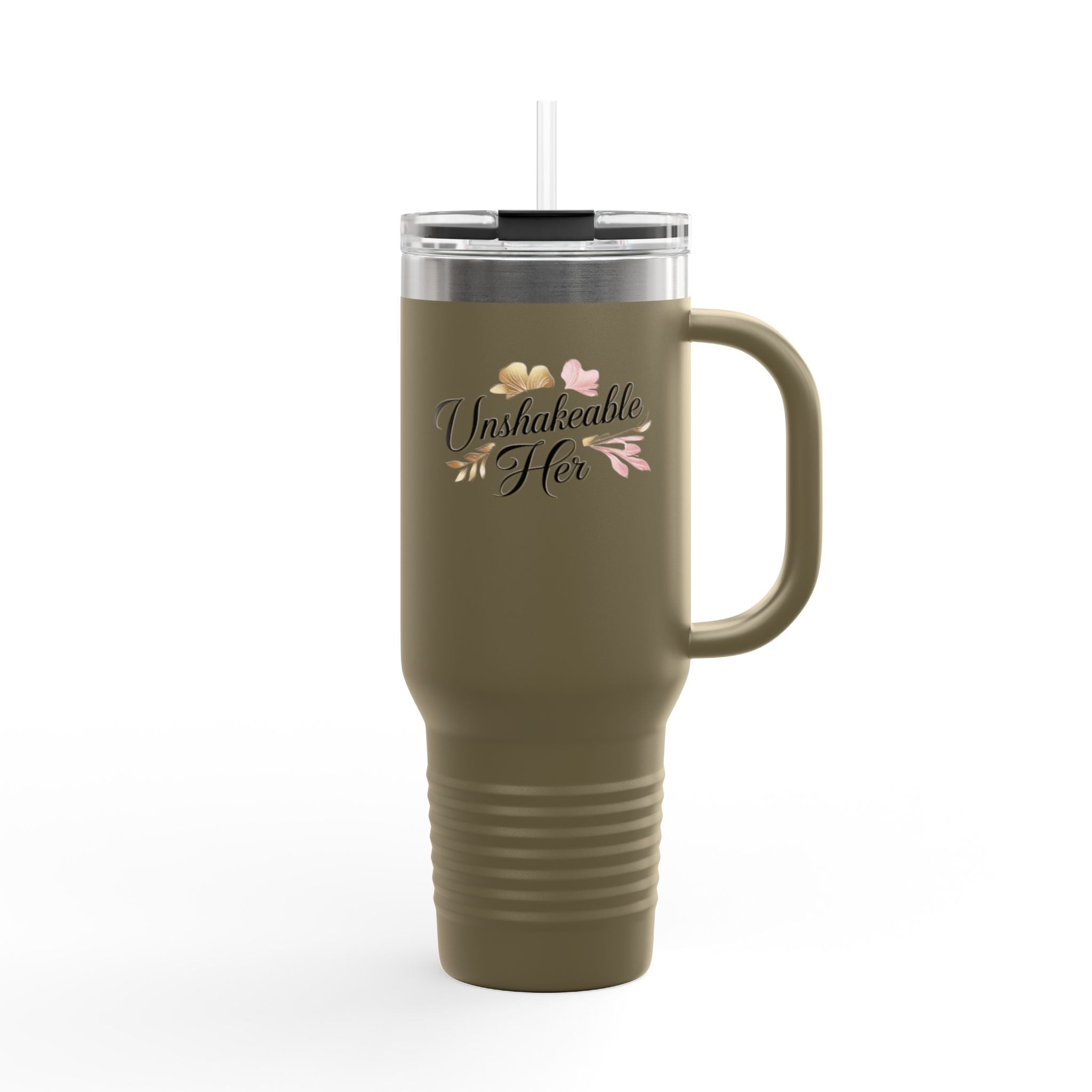 Insulated Travel Mug 40oz — "Unshakeable Her" Floral Thermal Tumbler