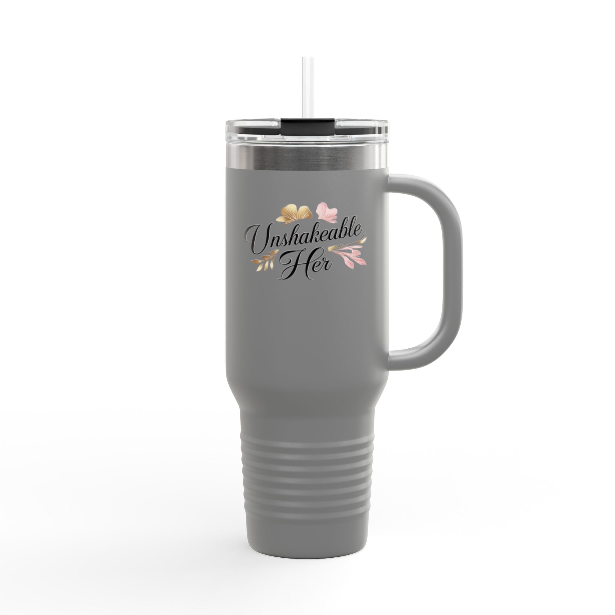 Insulated Travel Mug 40oz — "Unshakeable Her" Floral Thermal Tumbler