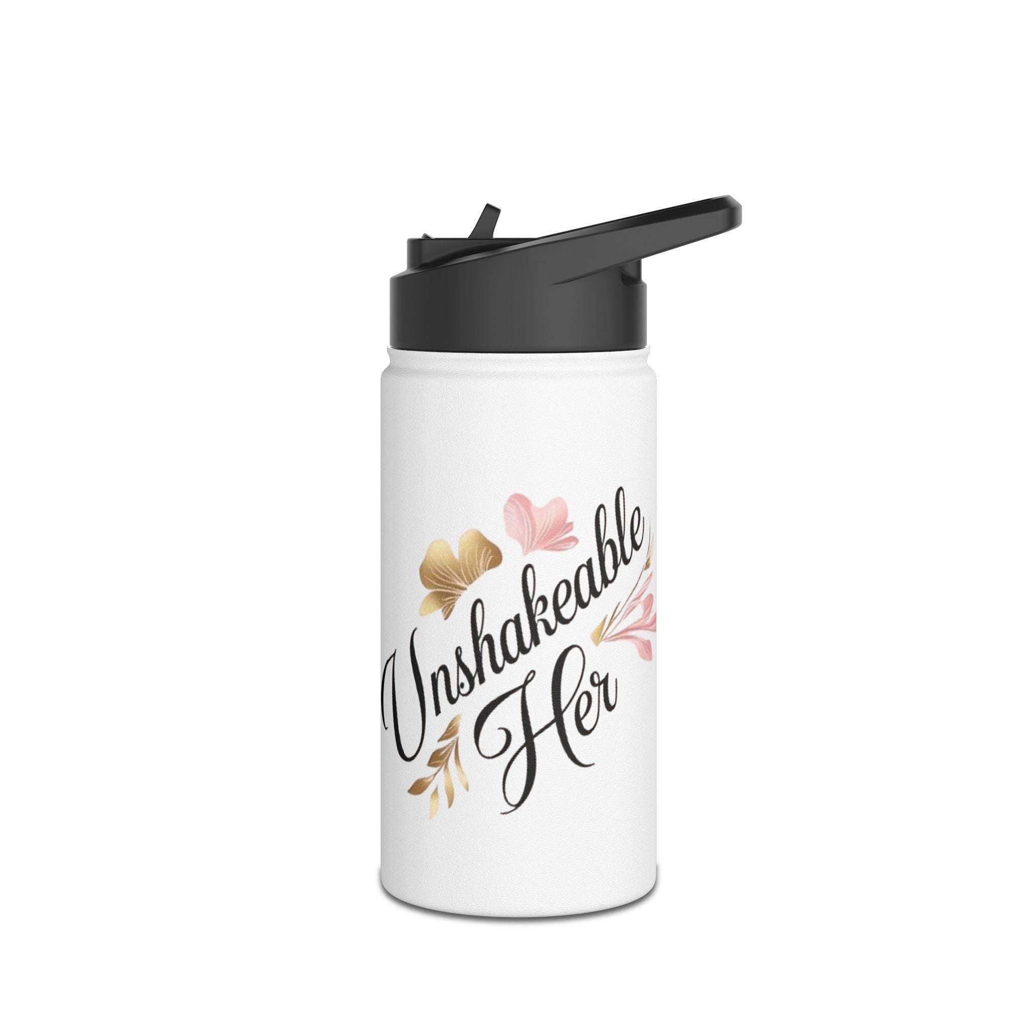 Inspirational Floral Stainless Steel Water Bottle — "Unstoppable Warrior" Design