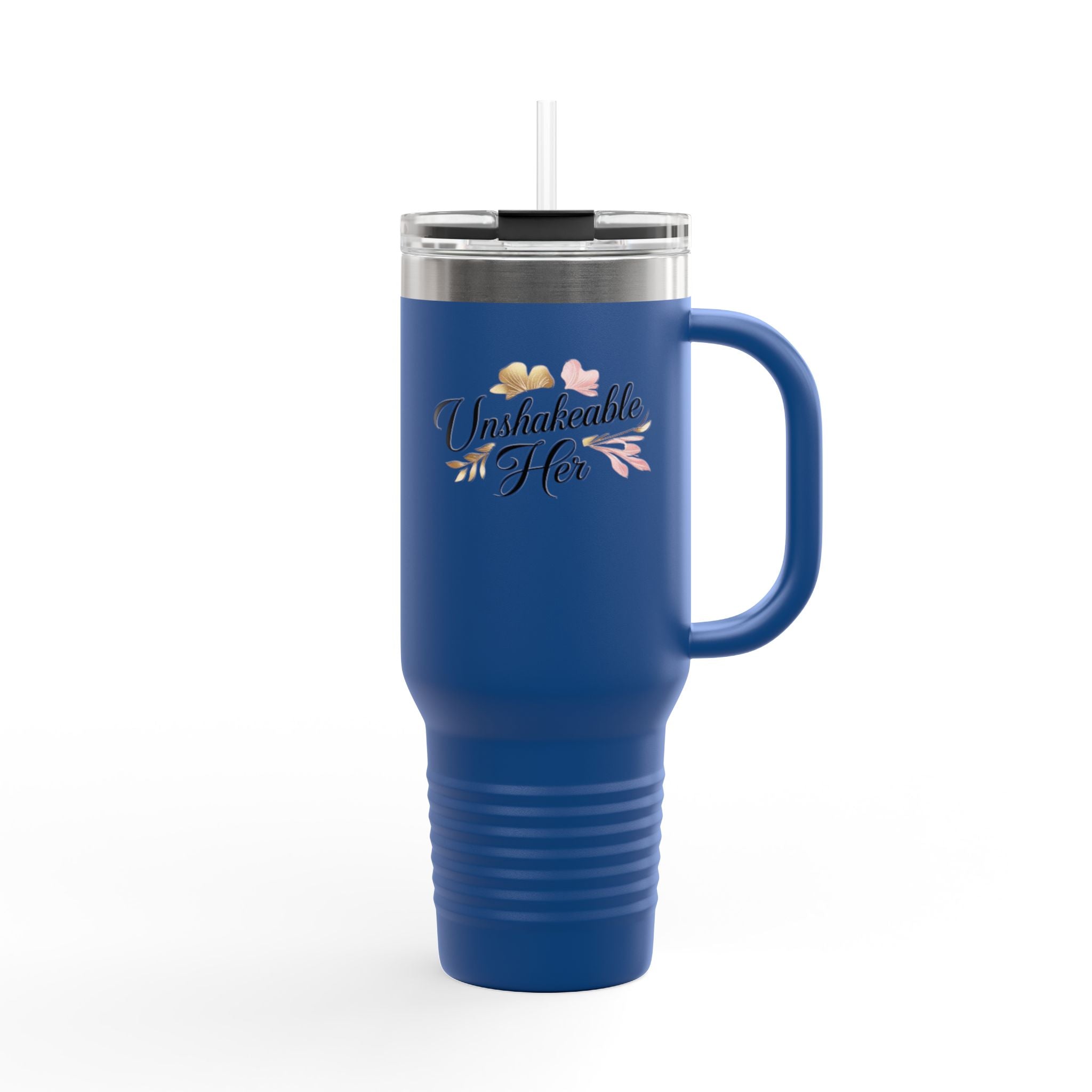 Insulated Travel Mug 40oz — "Unshakeable Her" Floral Thermal Tumbler