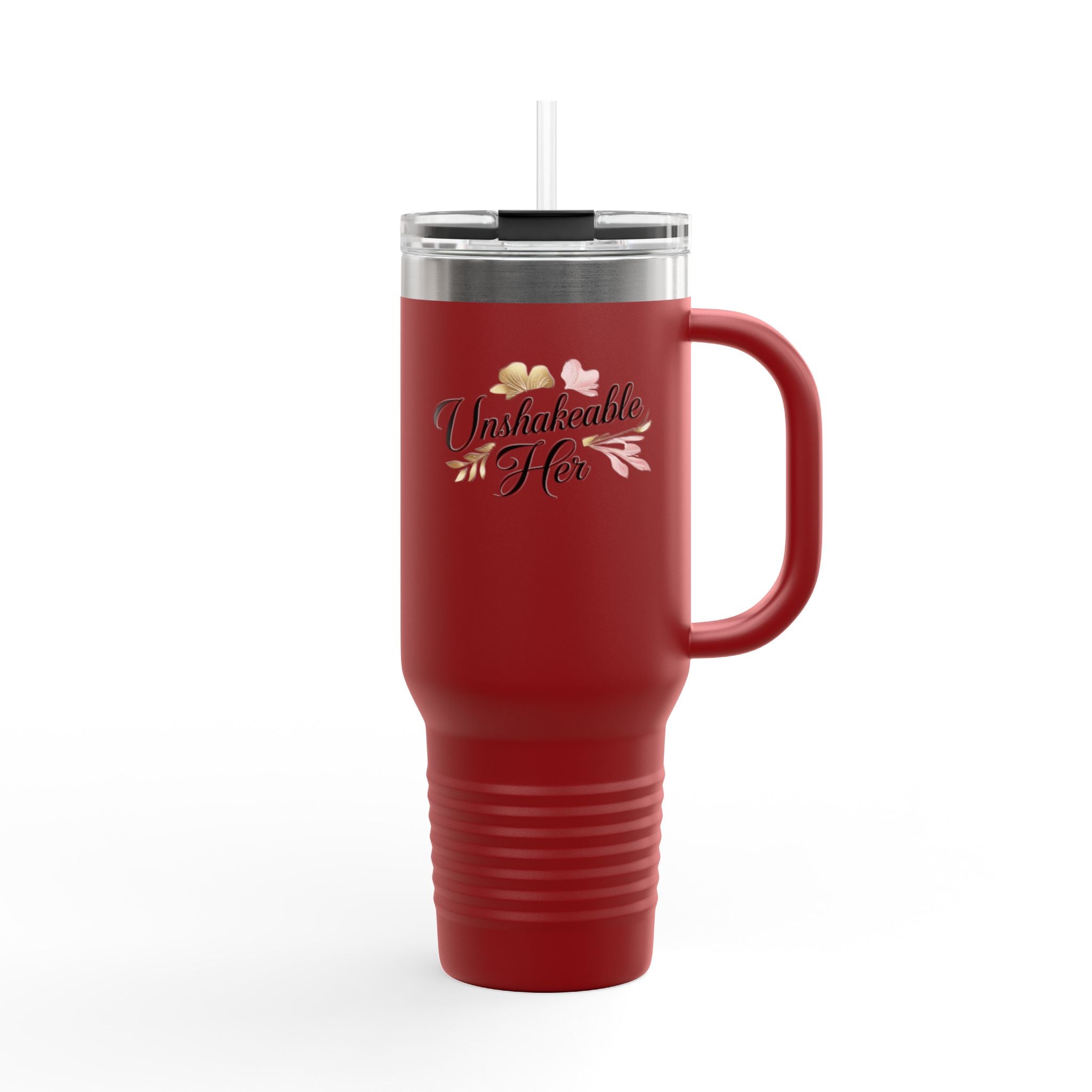 Insulated Travel Mug 40oz — "Unshakeable Her" Floral Thermal Tumbler
