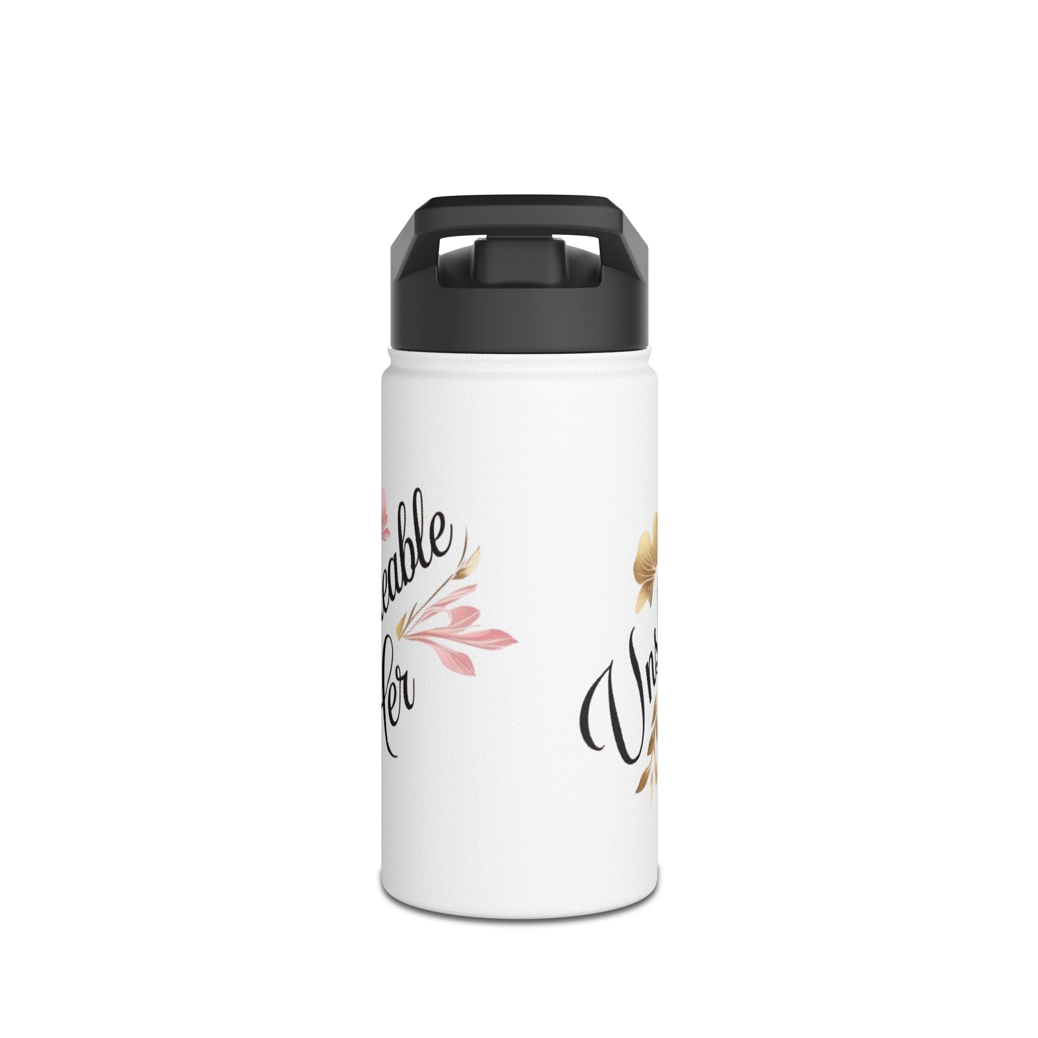 Inspirational Floral Stainless Steel Water Bottle — "Unstoppable Warrior" Design