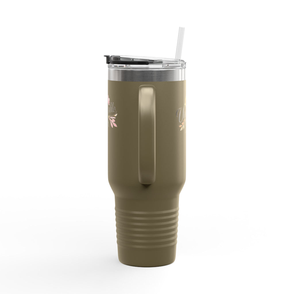 Insulated Travel Mug 40oz — "Unshakeable Her" Floral Thermal Tumbler