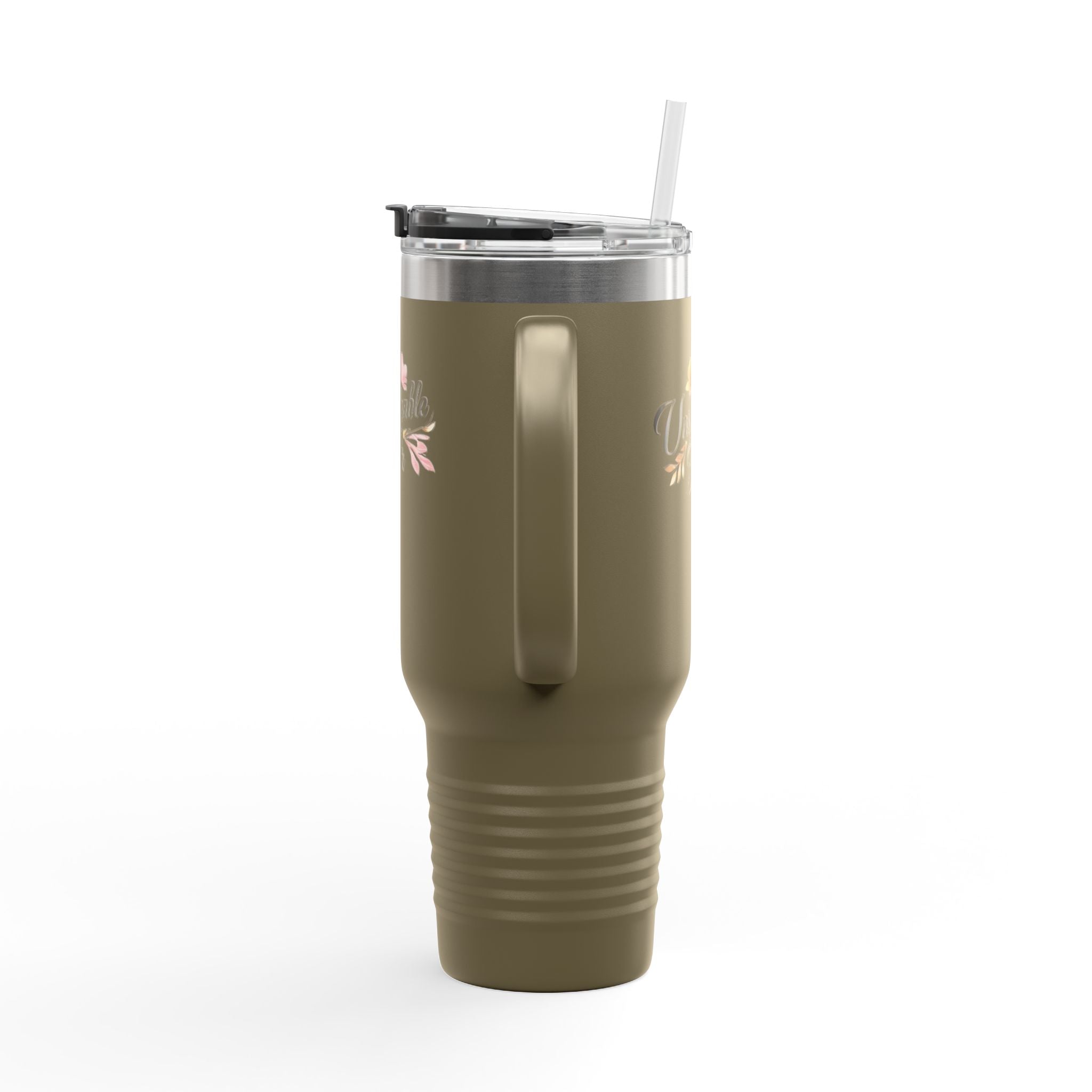 Insulated Travel Mug 40oz — "Unshakeable Her" Floral Thermal Tumbler