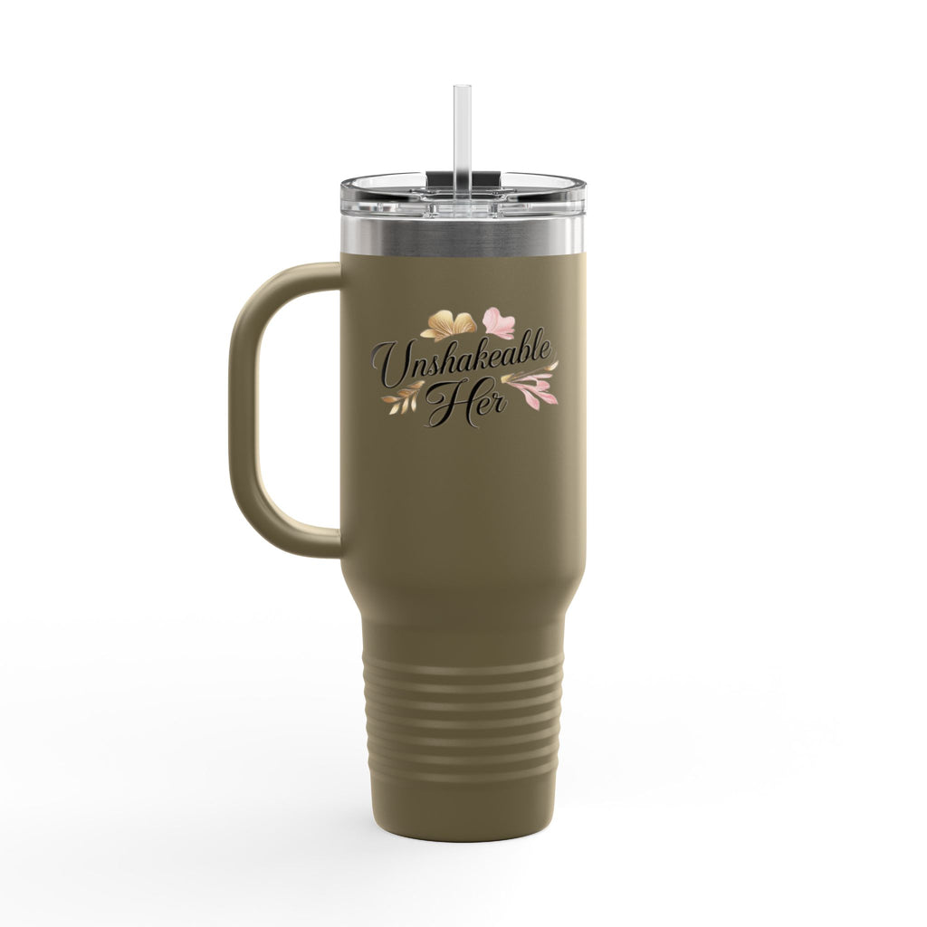 Insulated Travel Mug 40oz — "Unshakeable Her" Floral Thermal Tumbler