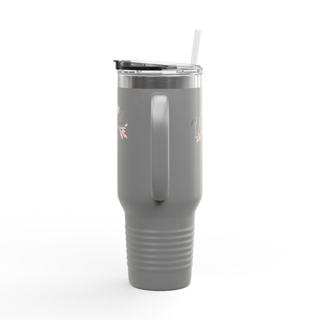 Insulated Travel Mug 40oz — "Unshakeable Her" Floral Thermal Tumbler