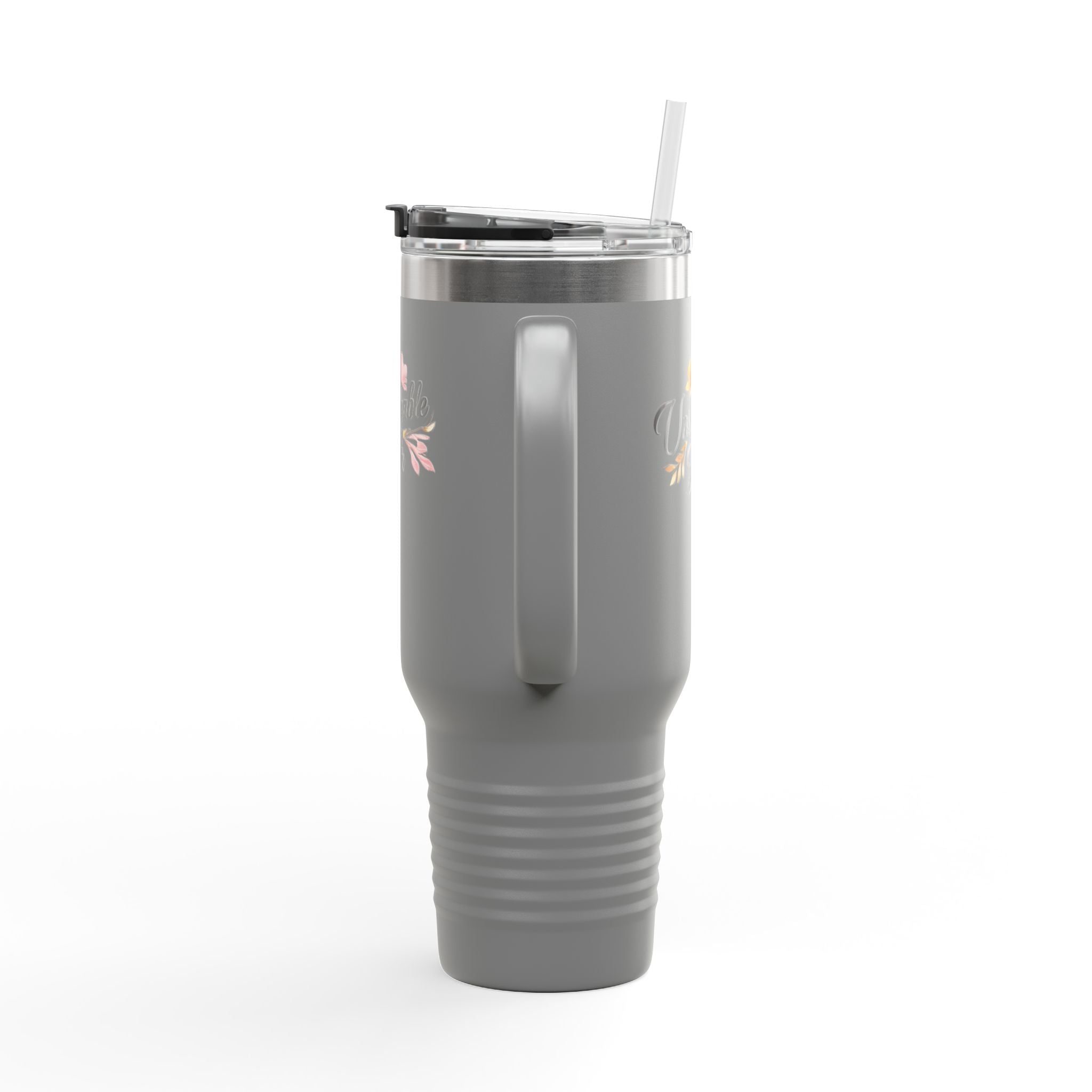 Insulated Travel Mug 40oz — "Unshakeable Her" Floral Thermal Tumbler